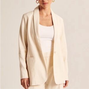 Abercrombie & Fitch Linen-Blend Shawl Cream Collar Blazer size medium chic